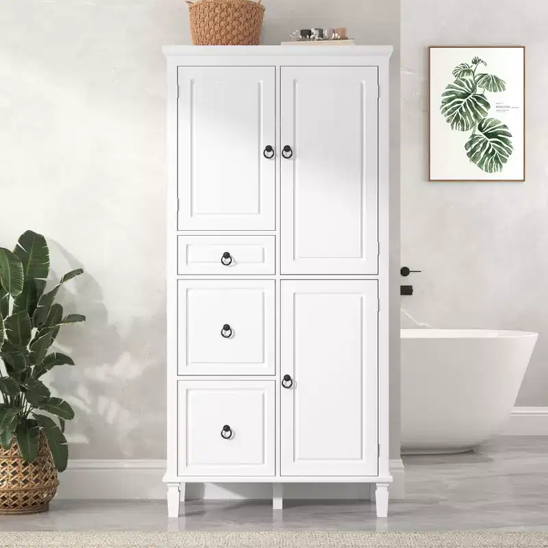Okak Bathroom Storage Cabinet,Wall Mounted/Floor Cabinet with Shelves for Living Room, Kitchem, Office, White