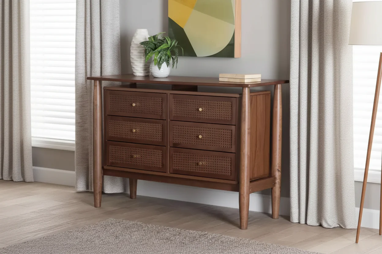 Wood 6-Drawer Dresser - Walnut Brown