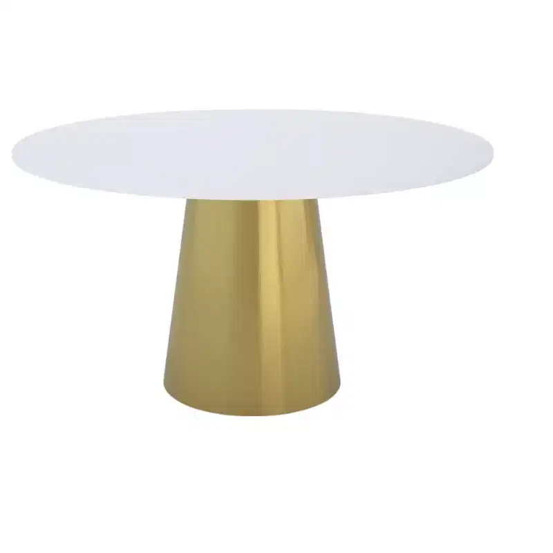 54 in. Gray White and Gold Marble and Metal Pedestal Base Round Dining Table