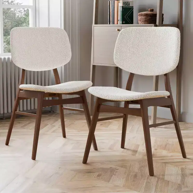 HOMES: Inside + Out Set of 2 Aspen Grove Mid-Century Modern Boucle Dining Chairs Walnut