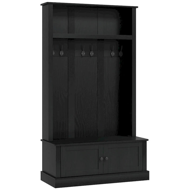 HOMCOM Freestanding Hall Tree, Entryway Bench with Coat Rack, Shoe Cabinet and Top Shelf