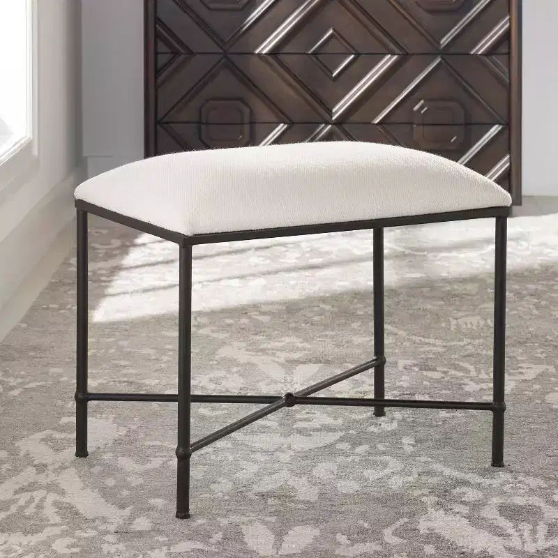 Uttermost Avenham 24 Wide White Fabric Small Bench