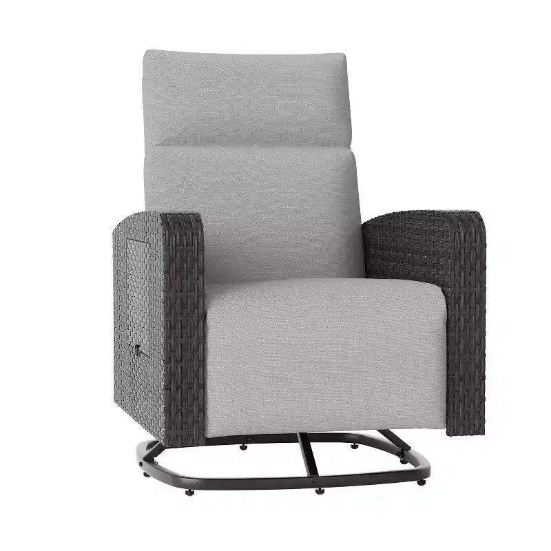 ALAULM Swivel Chair, Multi-functional Rattan Recliner w/Footrest, table tray Fully reclinable for patio, living rooms&bedrooms