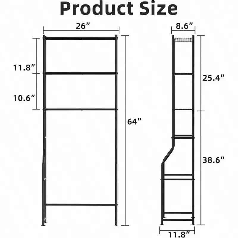 3 - Tier Over Toilet Storage Freestanding Metal Bathroom Shelves Space Saver Black