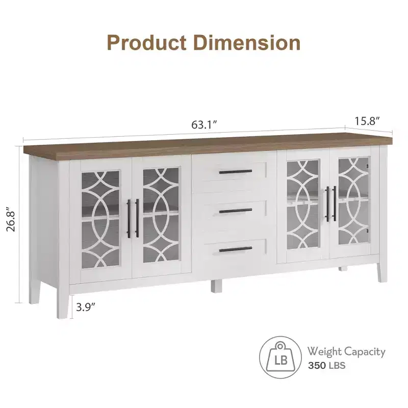 Farmhouse TV Stand for   TV, Mid Century Entertainment Center with 3 Drawer & 2 Storage Doors, Wooden Media TV Console Table for Living Room
