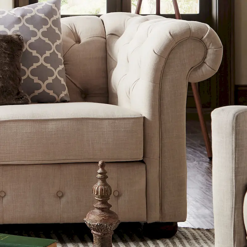 Knightsbridge Beige Linen Tufted Chesterfield Modular Sofa by iNSPIRE Q Artisan