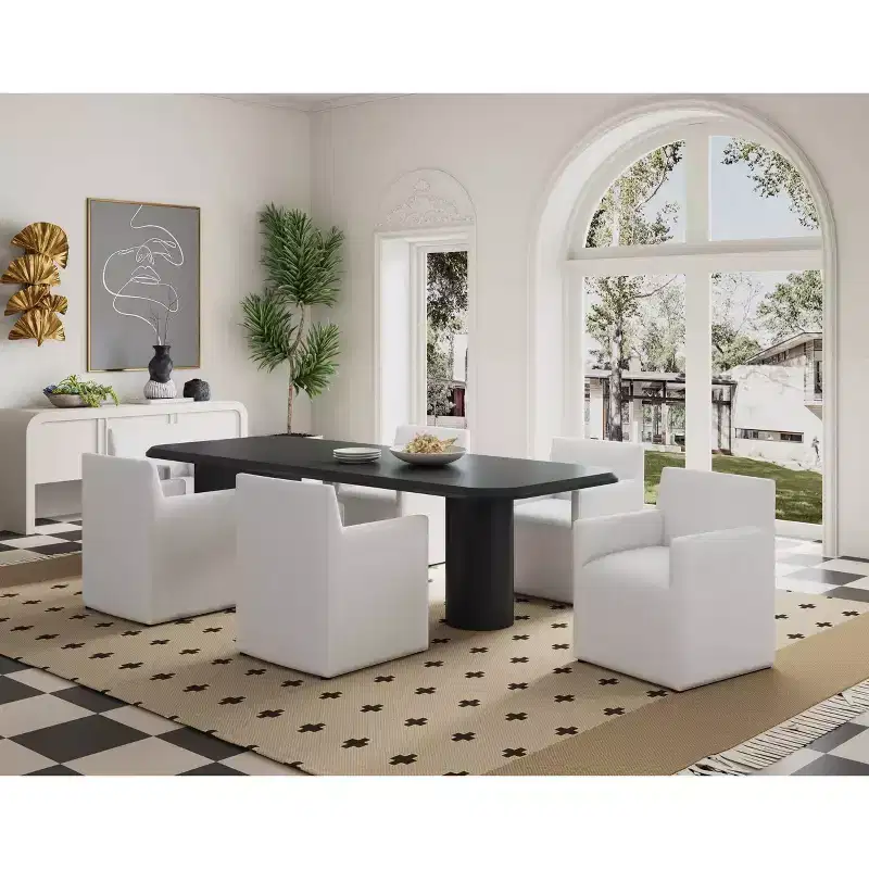Modern Square Faux Leather Dining Armchairs
