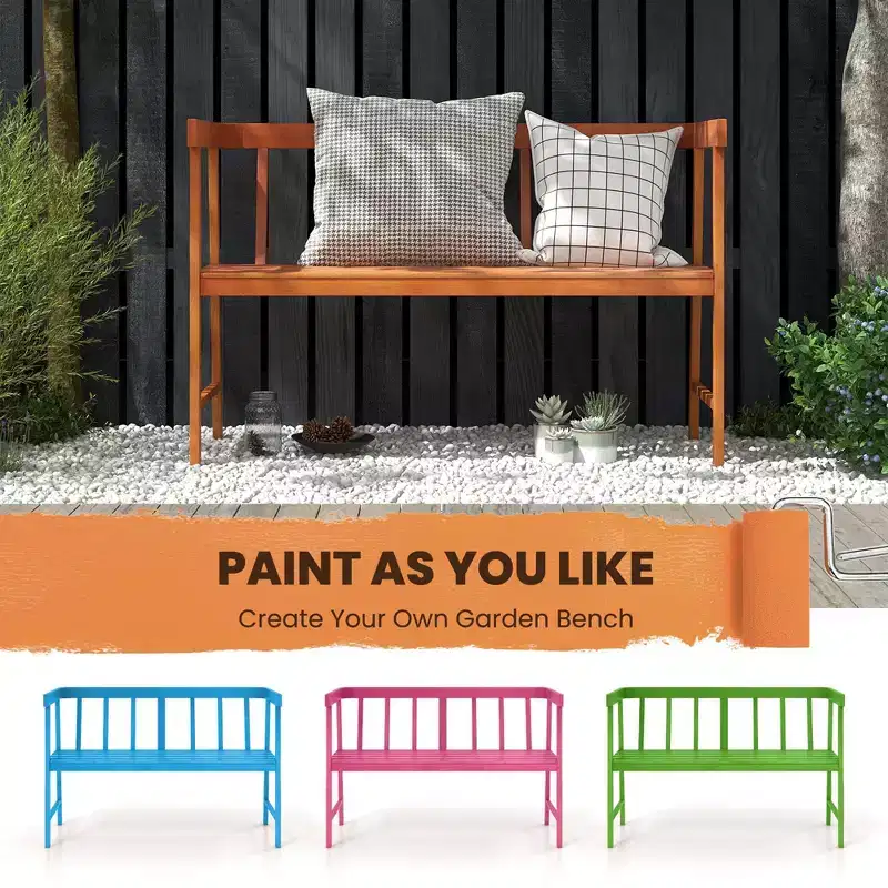 Costway Patio Eucalyptus Wood Bench 2-Person Slatted Seat Backrest 800 Lbs Natural