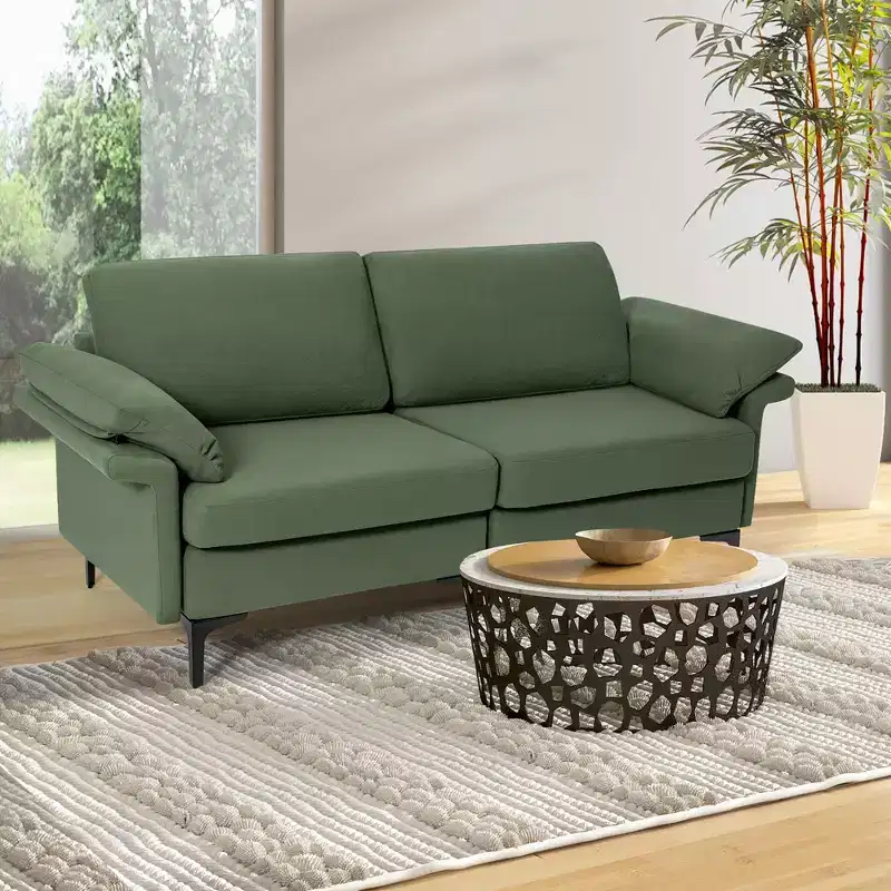 Modern Loveseat Fabric 2-Seat Sofa Couch for Small Space w/Metal Legs