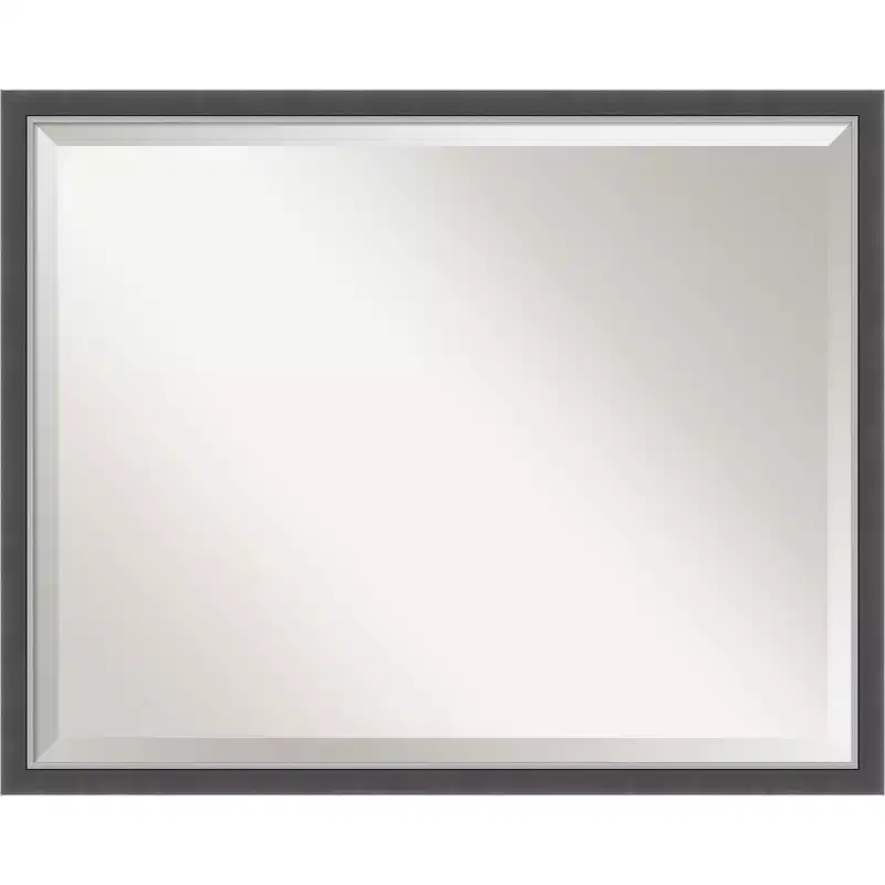 30"x 24" Eva Thin Framed Bathroom Vanity Wall Mirror Black/Silver Modern Rectangular, Beveled, Wall-Mounted