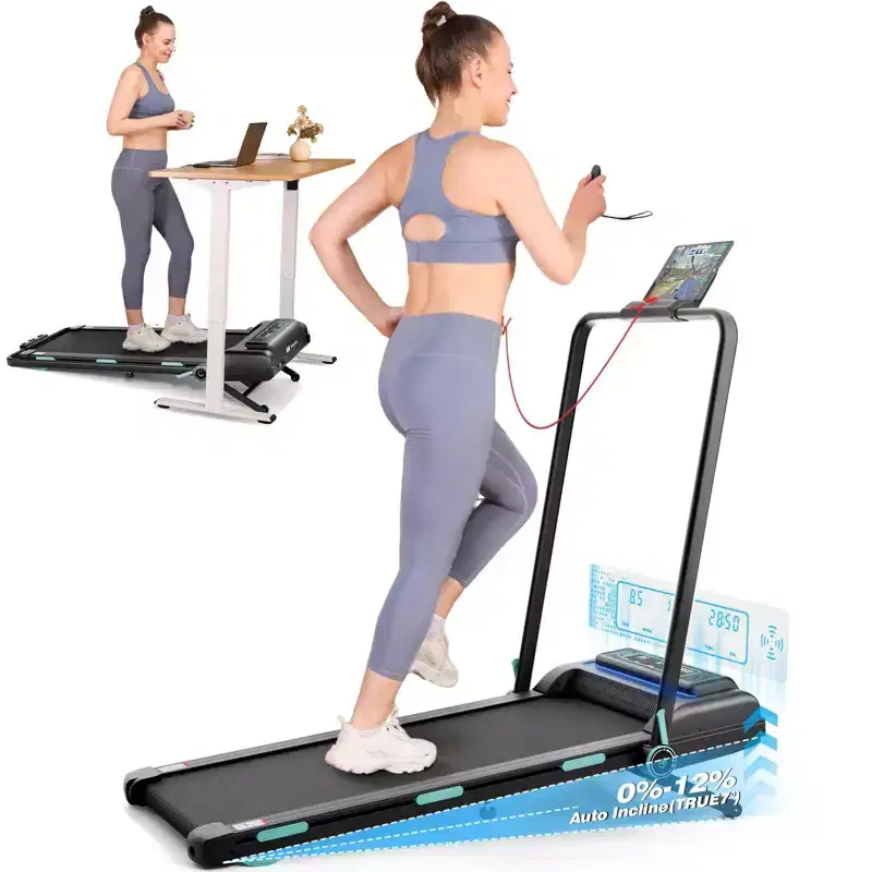 NAYSAYE Treadmill Walking Pad with Foldable Handle Bar, 450 lbs Capacity Under Desk Treadmills with Auto Incline for Home Hiking, Black, 55*26*7.87