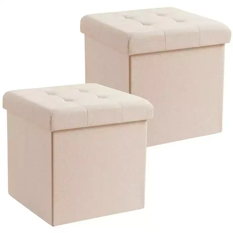 2 Pack - 15 Collapsible Square Cube Storage Ottoman, Perfect for Dorms, Livingroom and Bedroom