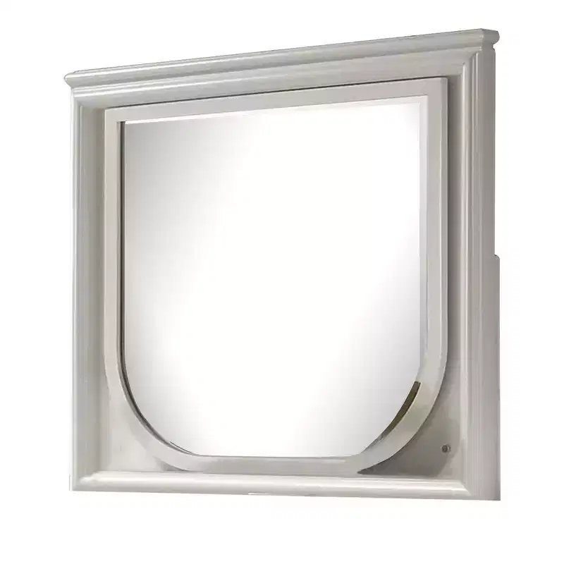 Royal Hampton Dresser Mirror, 38 Inch, White Rubberwood, Embossed Panels w LED
