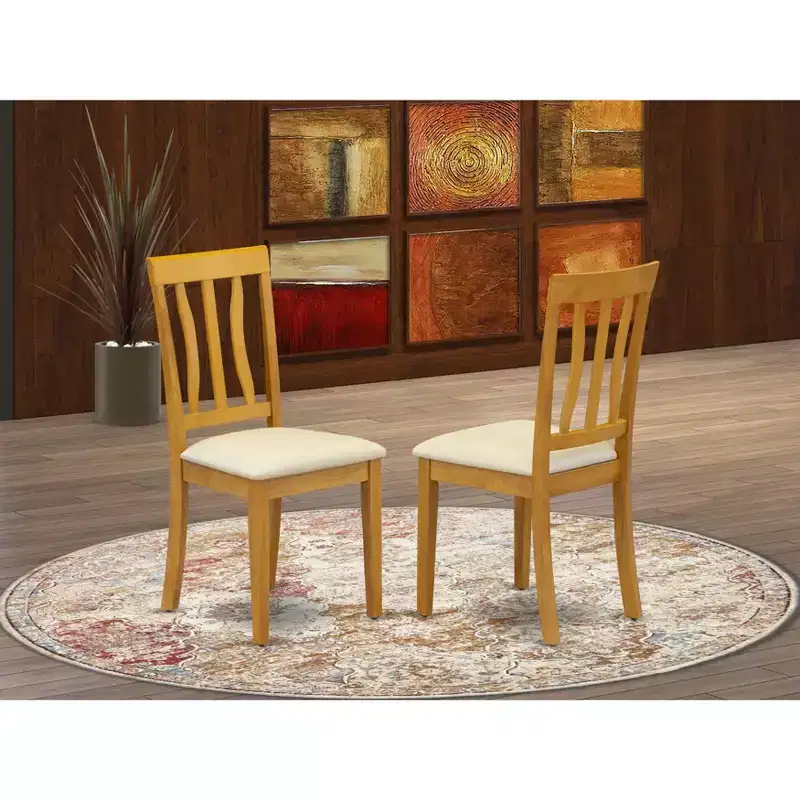 HomeStock Antique Dining Chairs Wooden Seat Slat Back Set of 2