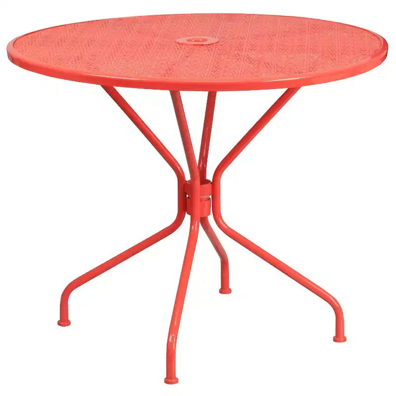 Emma and Oliver Commercial Grade 35.25 RD Indoor-Outdoor Steel Patio Table - Umbrella Hole