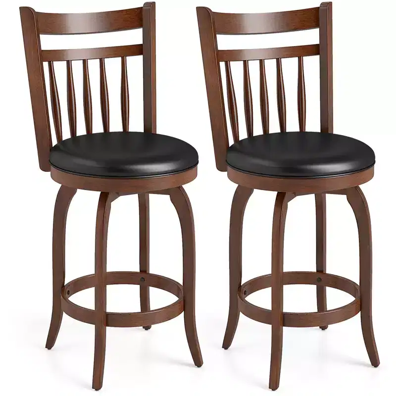 Costway 24/30 Swivel Bar Stools Set of 2/4 with Backs, Solid Wood Legs & Footrest for Home Bar Expresso and Black