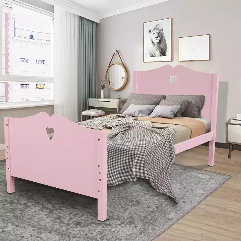 Whisen Morden Design Twin Size Wood Platform Bed with Headboard and Footboard