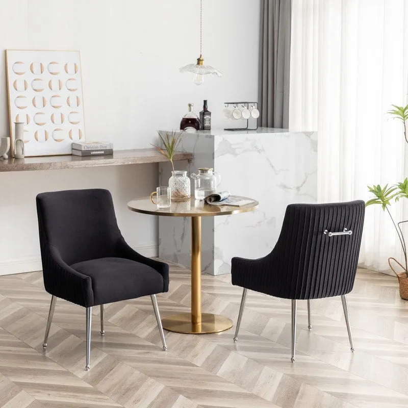 SEYNAR Modern Velvet Pleated Finish Back Dining Chair Set of 4 with Rear Handle