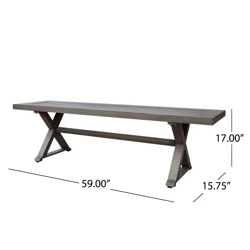 Lamphere Rectangle Aluminum Modern Dining Bench Dark Gray - Christopher Knight Home: Weather-Resistant, Patio Seating