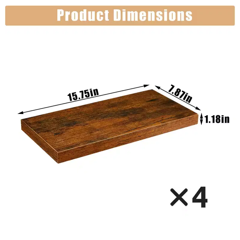 Floating Wall Shelves, Rustic Wall Mounted Shelves with Metal Brackets, Wood Display Shelves for Bedroom, Living Room, Bathroom, Plants & Decor