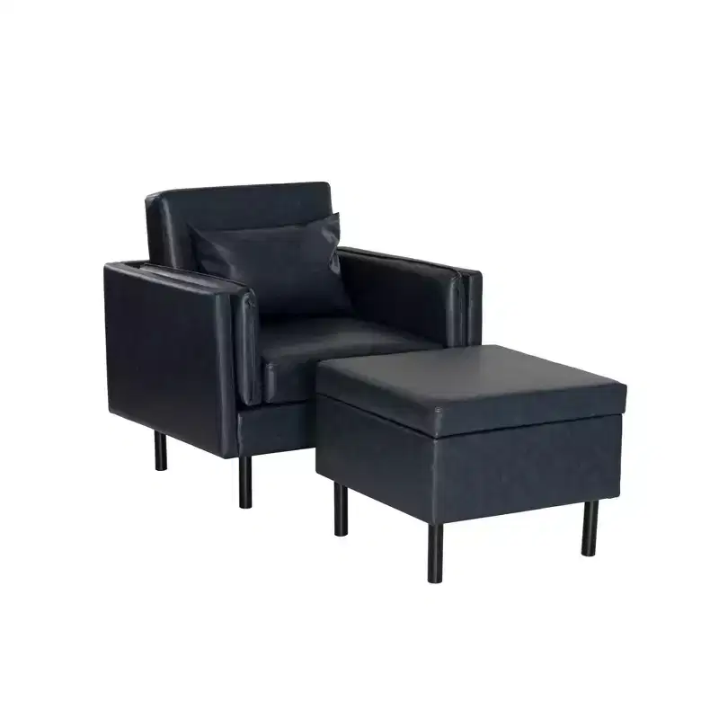 Linon Wallis Faux Leather Chair and Ottoman Navy