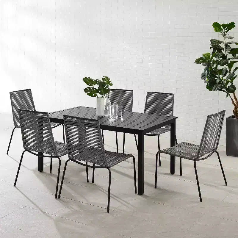 Fenton 7pc Outdoor Wicker/Metal Dining Set: Stackable Chairs, Water & UV Resistant - Crosley