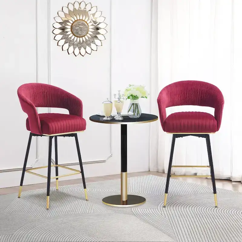 Hausfame Velvet Upholstered Set of 2 Swivel Barstool With Backs - 22.2 in. W X 21.5 in. D X 40 in. H