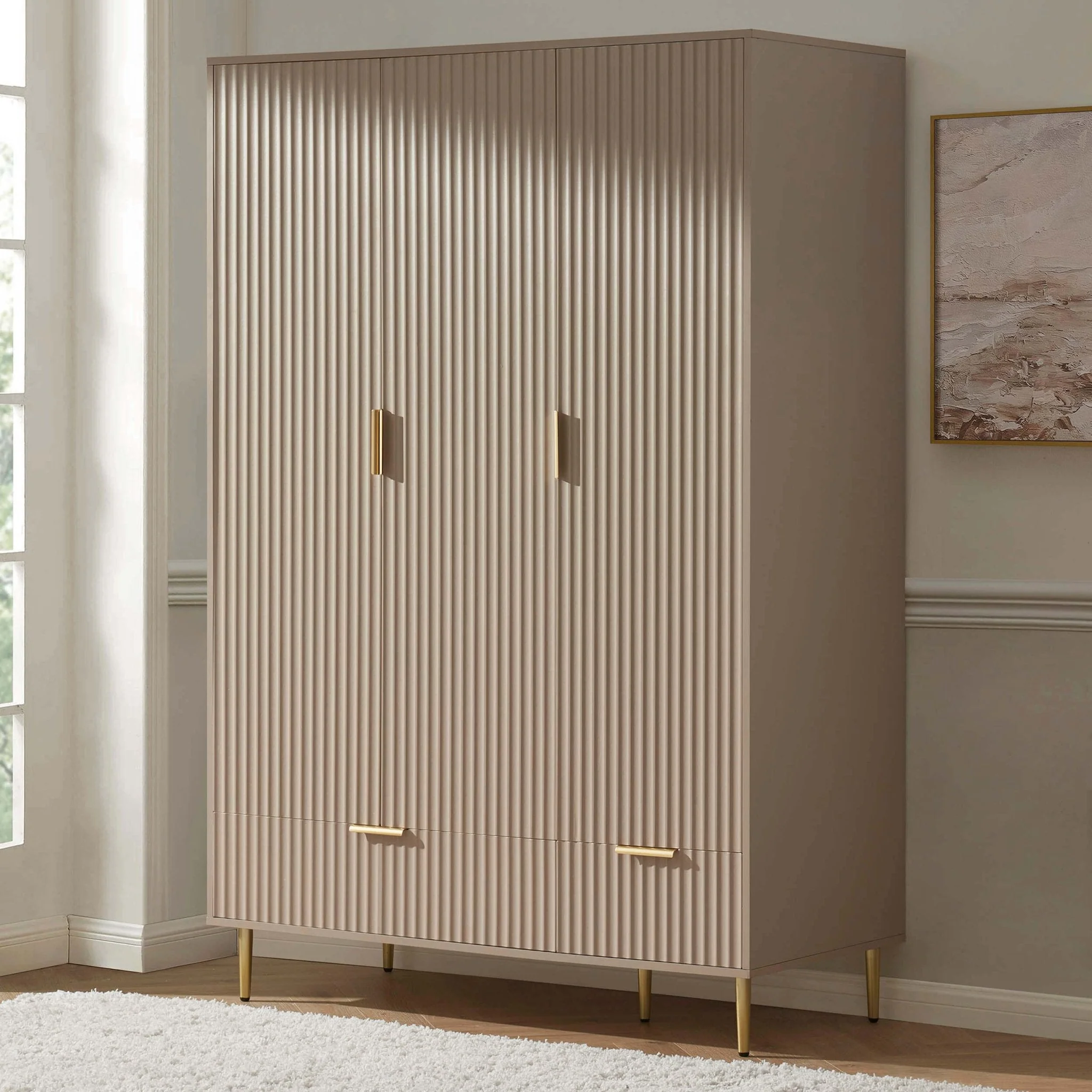 3 Door Wardrobe with Drawers - Taupe