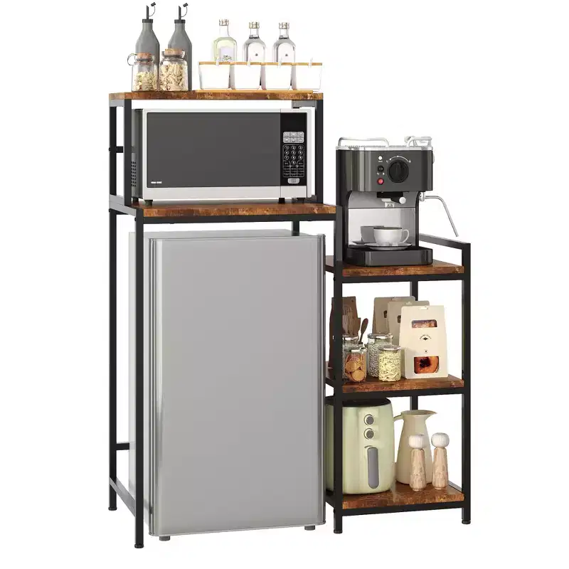 Mini Fridge Stand with Storage Shelf, 5-Tier Microwave Stand & Coffee Bar Organizer with Adjustable Shelves for Dorm, Apartment, Office