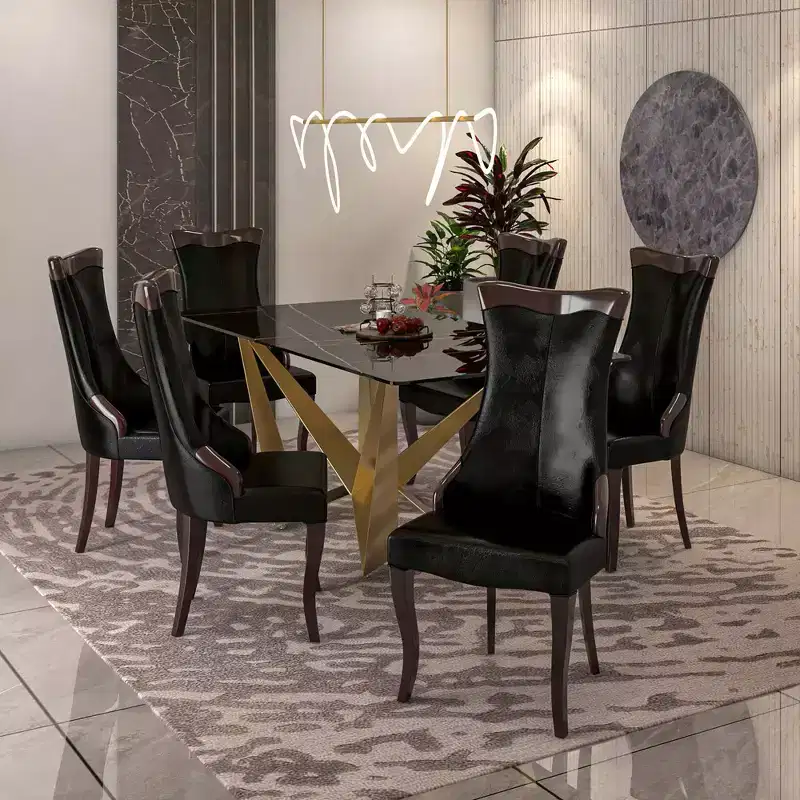 LeisureMod Urbane Collection High-Back Dining Chair  Leather or Velvet Seat and Rubberwood Frame, Modern Kitchen, Dining Room