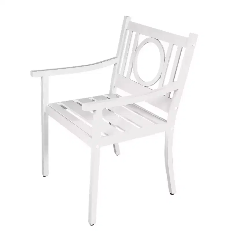 HomeRoots 24 White Steel Geo Back Outdoor Arm Chair