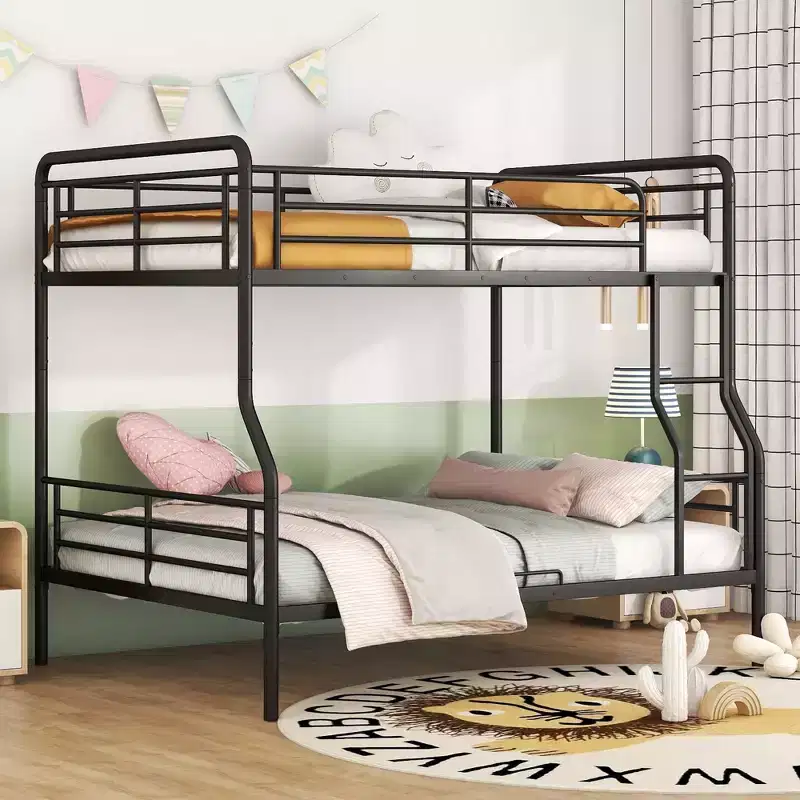 Full XL over Queen Metal Bunk Bed, Convertible into 2 Separate Beds, Heavy-Duty Iron Bed Frame for Kids Teens