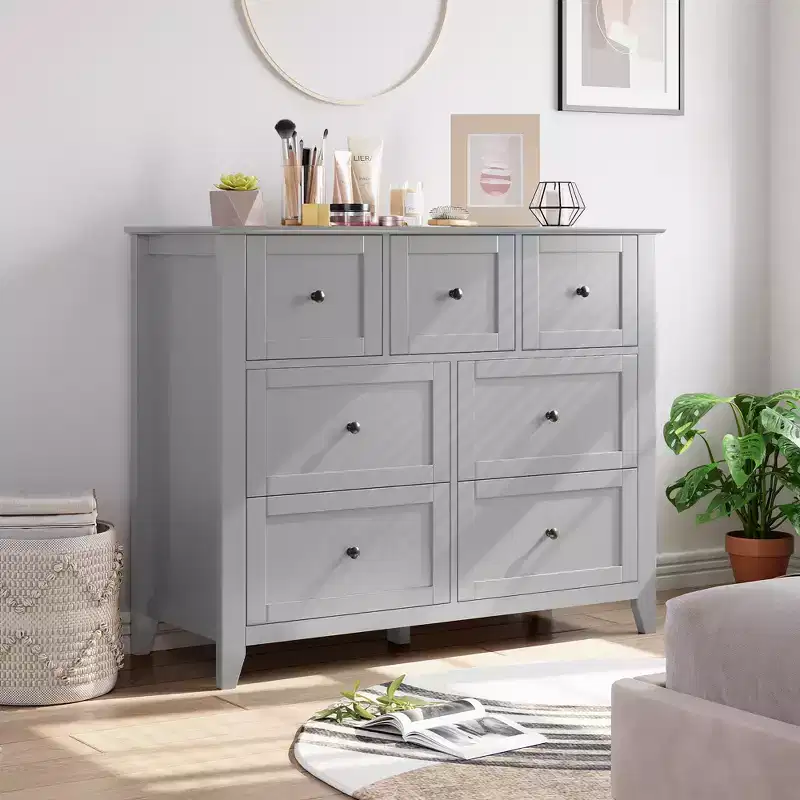CuisinSmart Wood Dresser for Bedroom, 7 Drawer Chest of Drawers with Metal Handle, Closet Store Organizer for Living Room Hallway bedroom