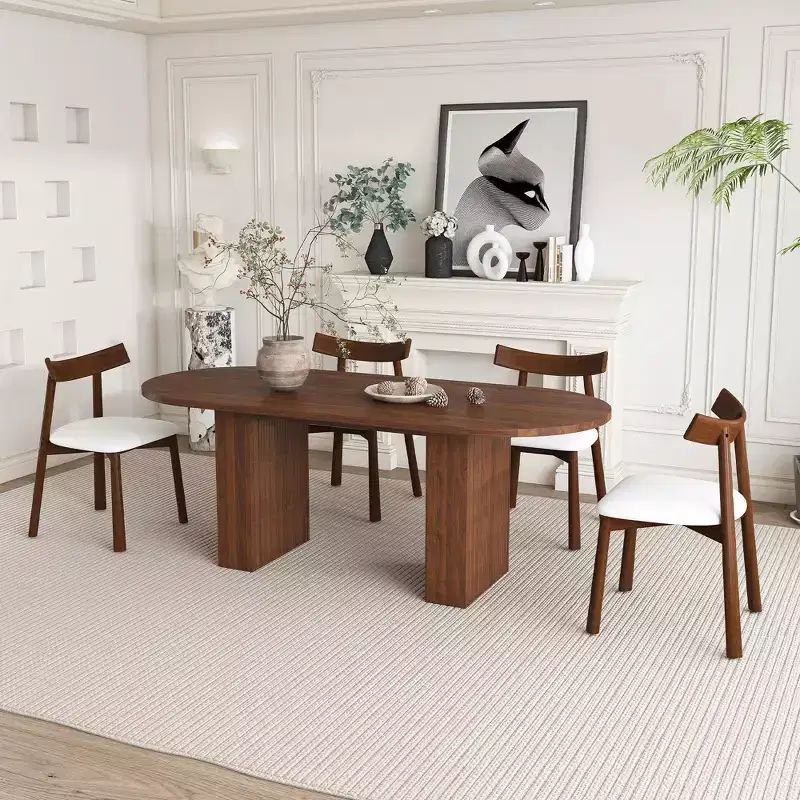 GDFStudio Hayden Farmhouse 62.9-Inch Oval 4-Seater Wood Dining Table Set