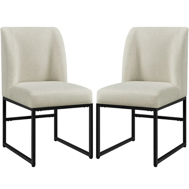 Set of 2 Upholstered Dining Chairs with U-Shaped Iron Frame, Terylene Fabric, 299 lb, Beige