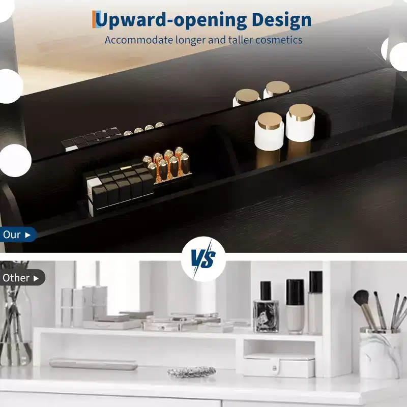 54.5 Makeup Vanity with Mirror & 11 LED Bulbs, Built-in Power Outlet, 3 Drawers & Open Shelves, Complete with Storage Stool