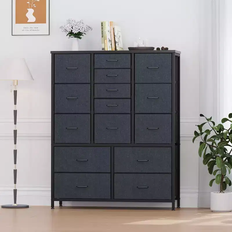 15 Drawers Dressers, Chest of Drawers with Wood Tabletop, Metal Frame, Storage Organizer Unit with Fabric