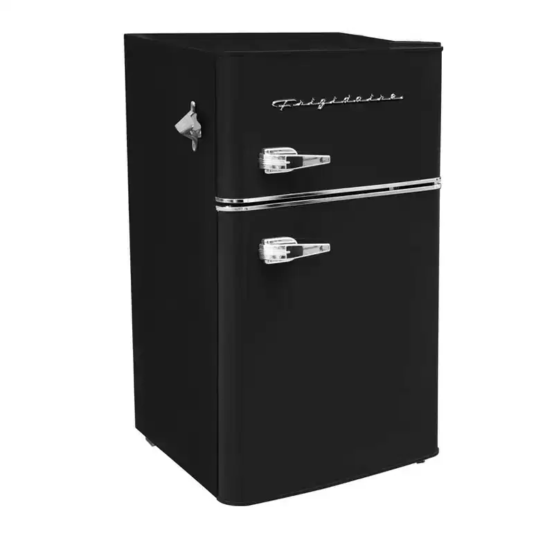 Frigidaire 3.2 cu ft 2 Door Retro Fridge with Side Bottle Opener Black: EFR840, Compact Freezer, Manual Defrost