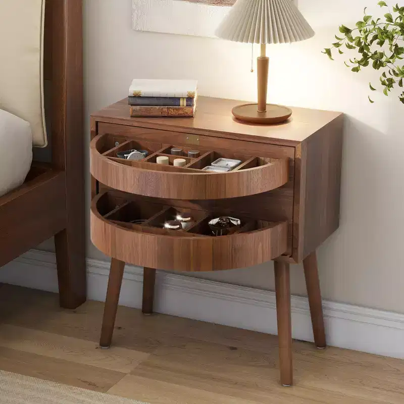 Beige Rattan Rotating Nightstand with Hidden Compartments, Single