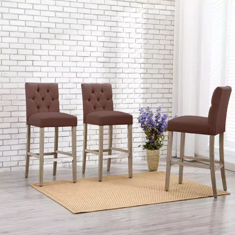 WestinTrends Hayes 29 Linen Fabric Tufted Bar Stool (Set of 3), Antique Gray, Brown