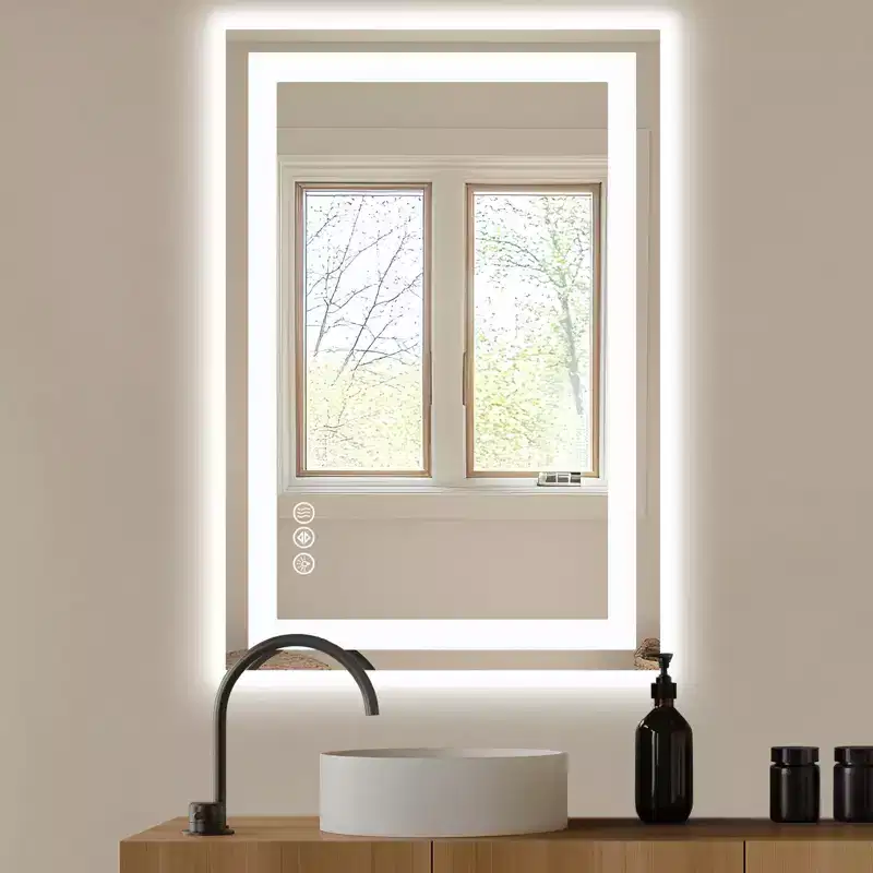 24x36 Inch Anti-Fog Mirror, Large LED Bathroom Mirror with Touch Sensor, White