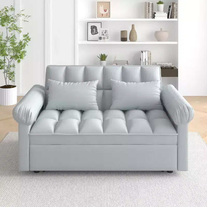 MAYEERTY Convertible Modern Pull Out Loveseat Sofa Bed Adjustable for Living Room Bedroom Gray