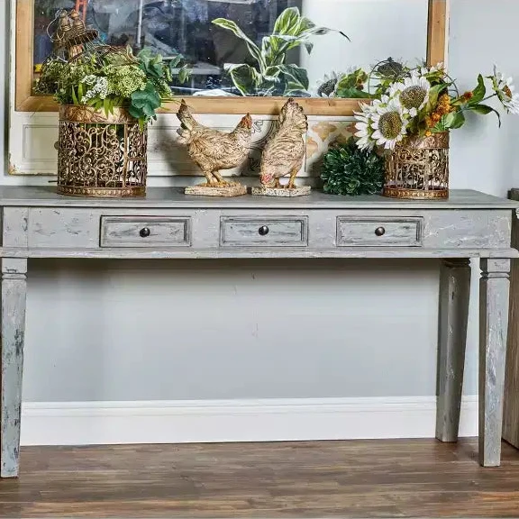 Country-style mahogany console table, gray