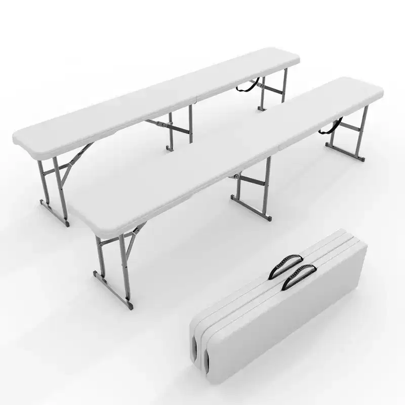 6 FT HDPE Folding Bench,Portable Camping Dining Seat with Metal Frame, Garden Soccer Multipurpose Entertaining Activities for in/Outdoor, 2 Pack