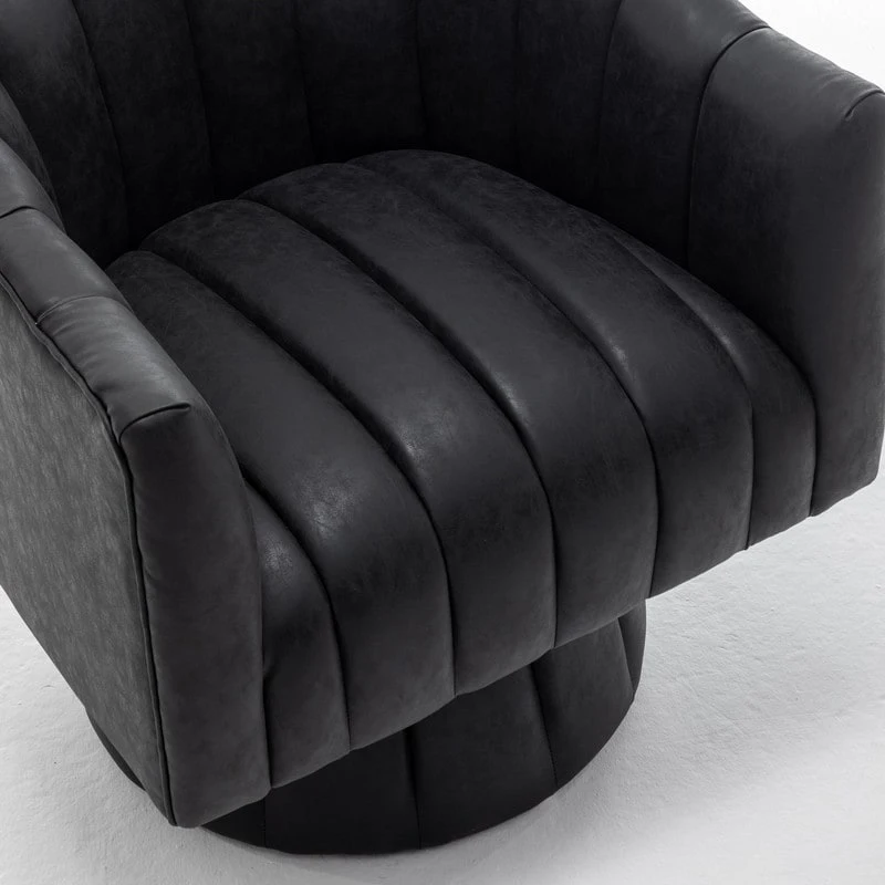 SEYNAR Mid-Century Swivel PU Leather Tufted Round Accent Barrel Chair set of 2