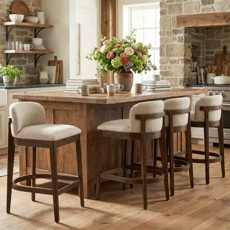 Christopher Knight Home Stephanie Farmhouse Rubberwood Upholstered Counter Stools with Curved Backrest (Set of 4)