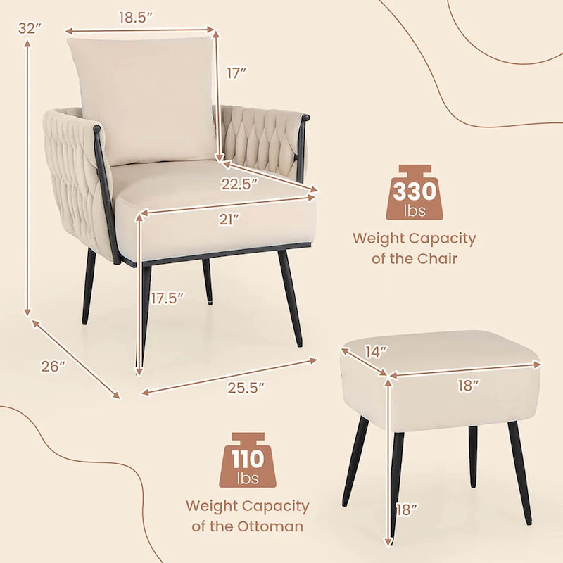Gymax Modern Dutch Velvet Accent Chair & Ottoman Set Single Leisure