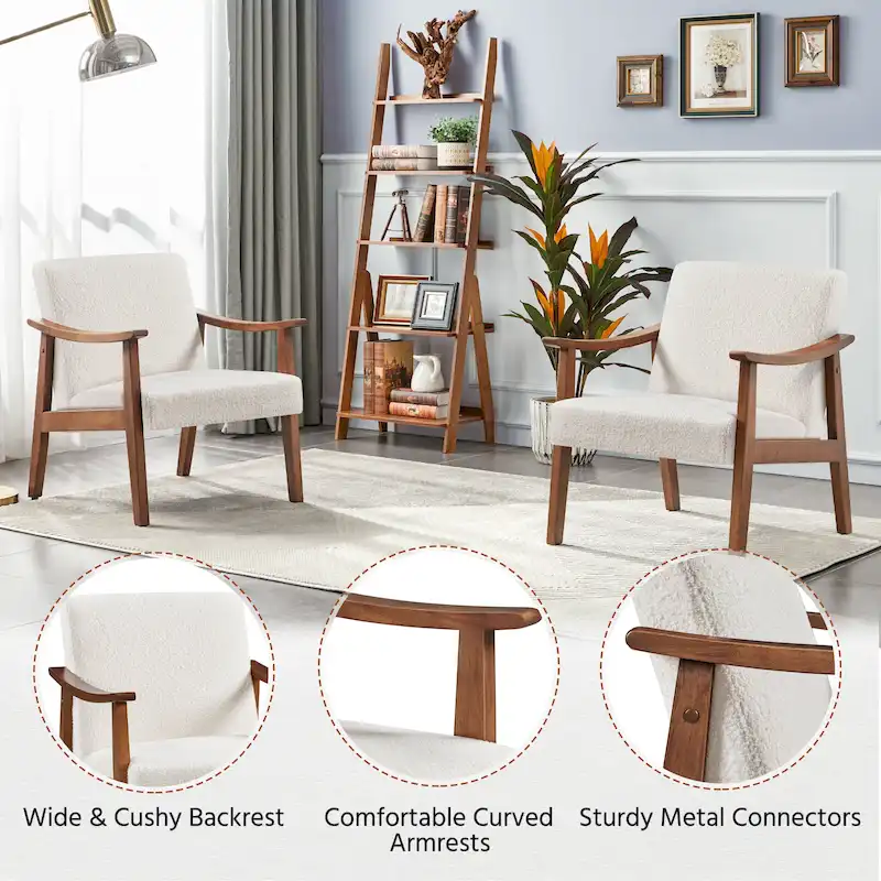 Yaheetech Upholstered Accent Chair Boucle Armchair with Solid Wood Legs - 24.5 L  28 W  29 H