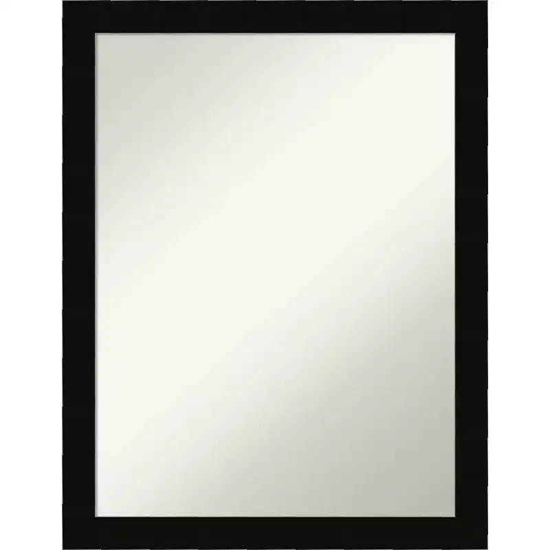 Black Matte Non-Beveled Wood Bathroom Wall Mirror