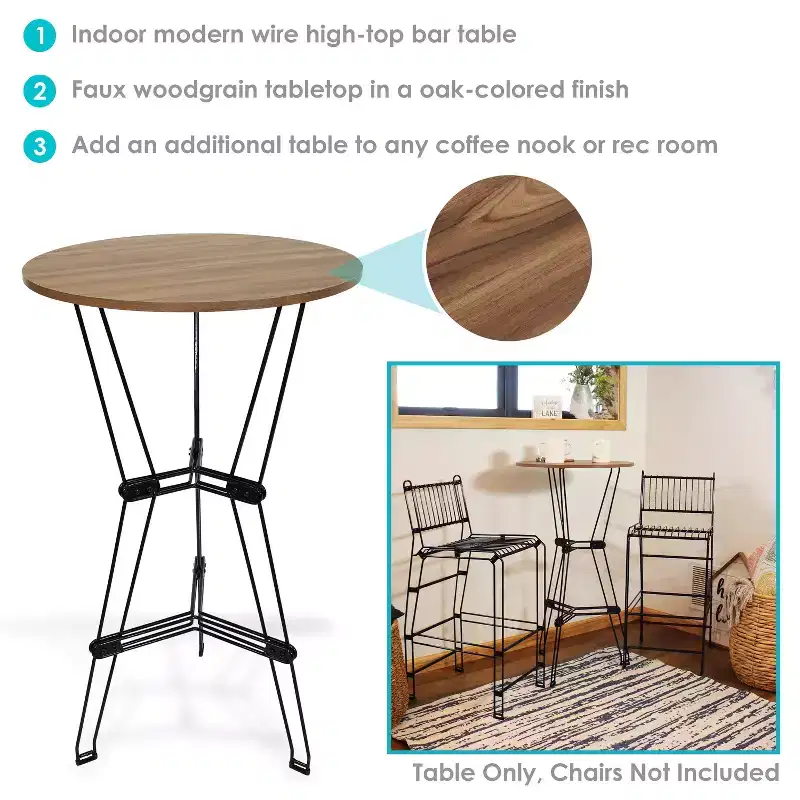 Sunnydaze Indoor Modern Furniture Steel Wire Bar Table with Faux Woodgrain Tabletop - Brown